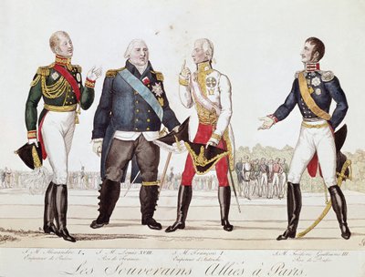 I sovrani alleati: Alessandro I di Russia, Luigi XVIII di Francia, Francesco II d