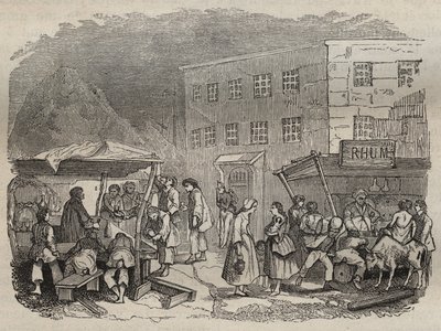 La mensa del Bagne di Rochefort nel XIX secolo. Incisione in "Histoire des bagnes depuis leur création à nos jours" (1877) di Pierre Zaccone (1817-1895). Collezione privata da Anonymous Anonymous