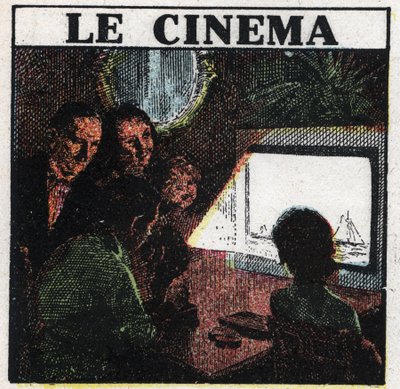 Il cinematografo: una famiglia guarda un film su uno schermo. Illustrazione anonima del 1925. Collezione privata. da Anonymous Anonymous
