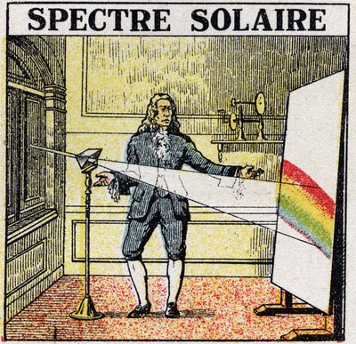 I colori: spettro solare studiato da Isaac Newton (1642-1727). Illustrazione anonima del 1925. Collezione privata. da Anonymous Anonymous
