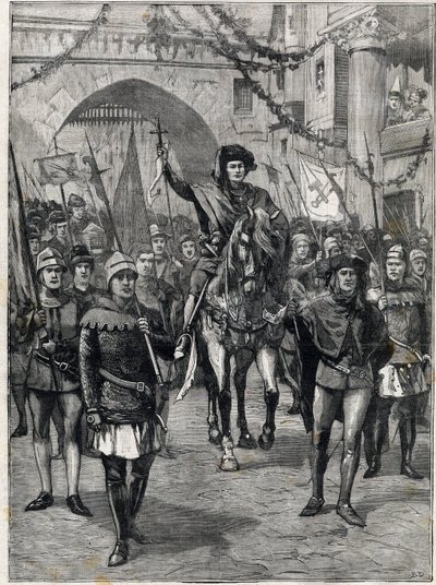 Il corteo delle corporazioni nel XIV secolo: Il prevosto dei mercanti di Parigi. Incisione. In "Le petit parisien", del 18/06/1899. Collezione privata. da Anonymous Anonymous