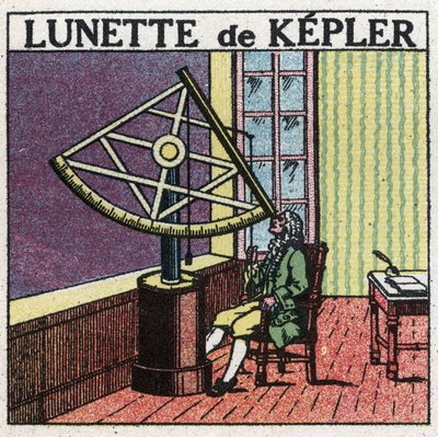 I primi strumenti ottici: cannocchiale astronomico di Johannes Kepler (Keppler) (1571-1630) inventato intorno al 1615. Illustrazione anonima del 1925. Collezione privata. da Anonymous Anonymous