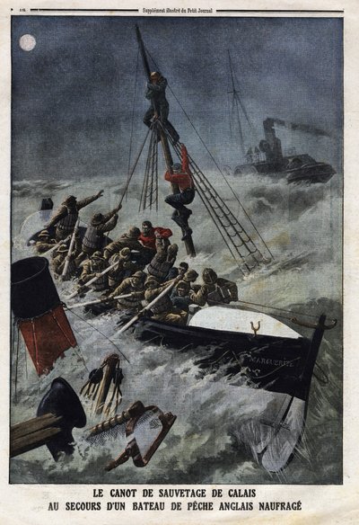 La scialuppa di salvataggio di Calais per soccorrere un peschereccio inglese che affonda. Incisione in "Le Petit Journal", l