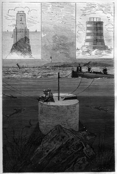 Il faro dei Lavezzi: Costruzione della Torre Faro delle Isole Lavezzi a livello dello stretto che separa la Corsica dalla Sardegna nel Mar Mediterraneo costruito nel 1874 dalla Marina Nazionale a seguito del naufragio della Semillante nel 1 da Anonymous Anonymous