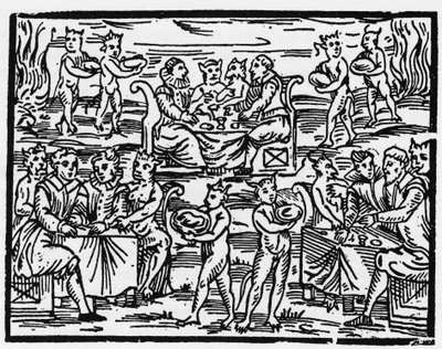 Il pasto delle streghe nel sabba - "Compendium Maleficarum", tratta delle streghe, dei loro mali e dei loro sortilegi di Francesco Maria Guazzo o Guaccio o Guaccius (15?? -16??) 1608 Collezione Privata da Anonymous Anonymous