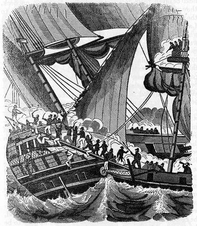 Il pirata gentiluomo Jean Lafitte si avvicina alla nave Queen East della Compagnie des Indes (incisione) da Anonymous Anonymous