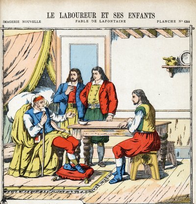 Il contadino e i suoi figli. Illustrazione anonima per Les Fables di Jean de La Fontaine. da Anonymous Anonymous