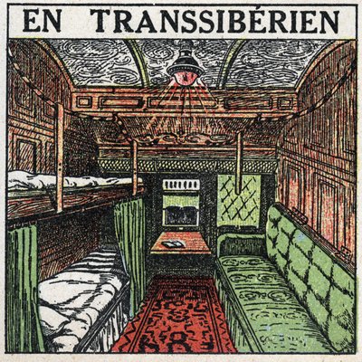 Le ferrovie: interno del vagone di un transiberiano. Illustrazione anonima del 1925. Collezione privata. da Anonymous Anonymous