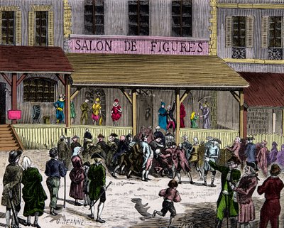 Il salone dei fichi di cera boulevard du temple a Parigi nel XVIII secolo fondato da Curtius, Incisione, Collezione Privata da Anonymous Anonymous