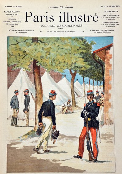 Gli studenti della scuola di Saint-Cyr al campo di Chalons. Incisione del 1887 in "Paris-Illustrous journal weekly". da Anonymous Anonymous