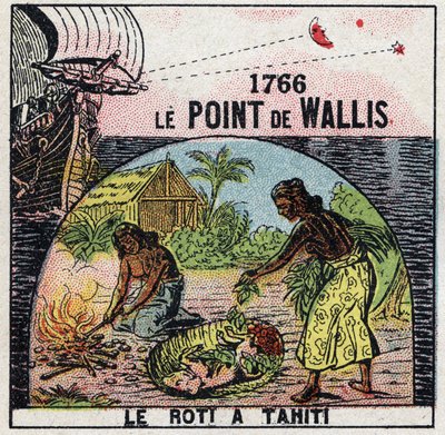 Tempo: il punto di Samuel Wallis (1728-1795) nel 1766 che permette di conoscere la longitudine del punto in cui si trovava rispetto alla distanza tra le stelle e la luna. Illustrazione anonima del 1925. Collezione privata. da Anonymous Anonymous