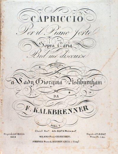 Pagina del titolo della partitura musicale di Capriccio di F Kalkbrenner da Anonymous Anonymous