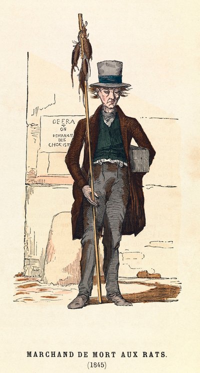 Un venditore di veleno per topi a Parigi nel 1845, incisione, collezione privata da Anonymous Anonymous