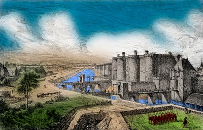 Veduta della Bastiglia con le sue mura circostanti sotto il re Carlo V il Saggio (1338-1380), Incisione, Collezione privata da Anonymous Anonymous
