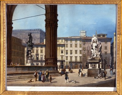 Veduta della Loggia dei Lanzi in Piazza della Signoria a Firenze. Dipinto anonimo del XIX secolo da Anonymous Anonymous