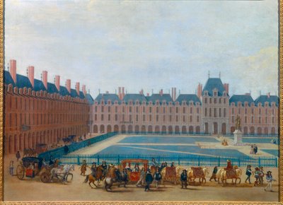 Vista della Place Royale intorno al 1660, passaggio della carrozza del re Luigi XIV. L