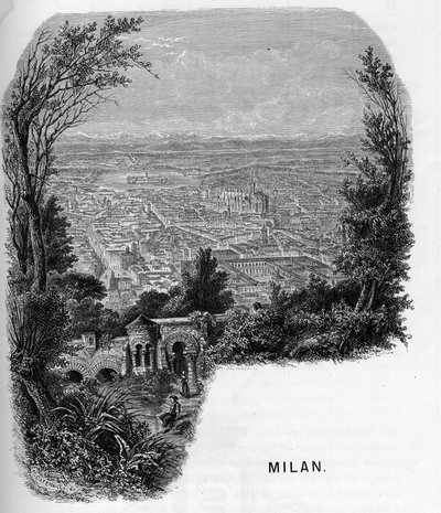Veduta della città di Milano, Italia. Incisione del 1859 in 