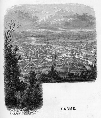 Veduta della città di Parma, Italia. Incisione del 1859 in "les galeries de l