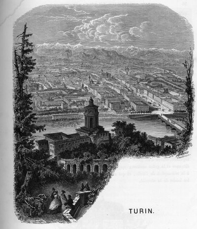 Veduta della città di Torino, Italia. Incisione del 1859 in "Le gallerie d