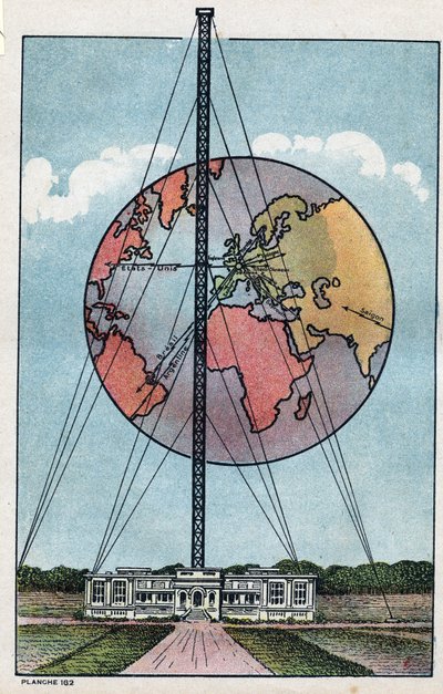 Vista della stazione continentale appartenente alla stazione T.S.F. di Saint Assisi in Francia. Illustrazione anonima del 1925. Collezione privata. da Anonymous Anonymous