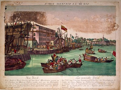 Veduta del porto della città di New York negli Stati Uniti, a sinistra un cantiere navale. La foce del fiume Hudson e l