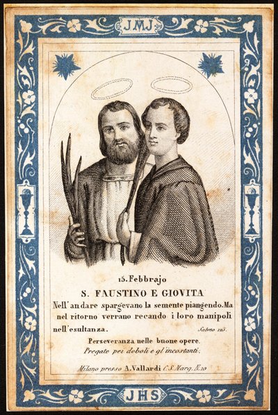 I martiri San Faustino e San Giovita. Immagine pia. Cartolina. Inizio XX secolo. Collezione privata da Anonymous Anonymous