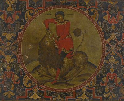 Sansone combatte il leone, inizio XVIII secolo da Anonymous Russian icon painter