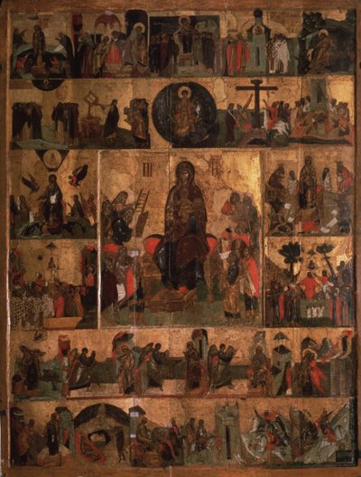La glorificazione della Vergine Inno Akathist alla Santissima Theotokos, XIV secolo da Anonymous Russian icon painter