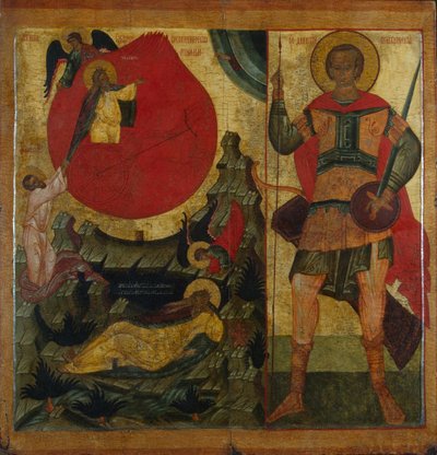 Il profeta Elia e il carro di fuoco. San Demetrio di Tessalonica, metà del XVI secolo da Anonymous Russian icon painter