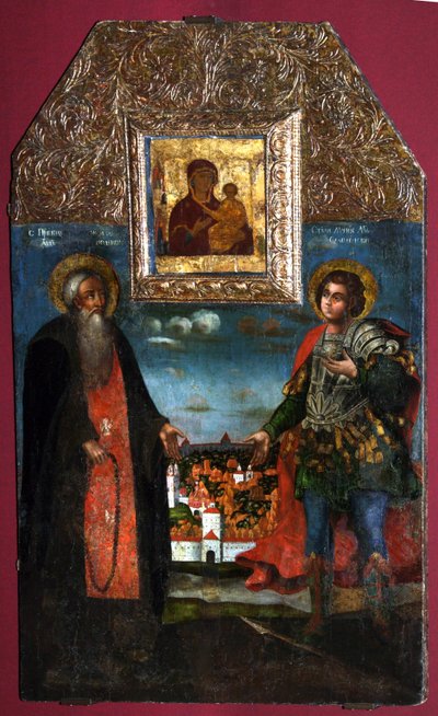 La Vergine Hodegetria di Smolensk con i Santi Abramo di Smolensk e Mercurio di Smolensk, 1722 da Anonymous Russian icon painter
