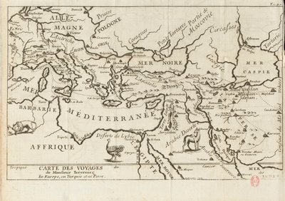 Mappa dei viaggi di Tavernier in Europa, Persia, Turchia da Anonymous master.
