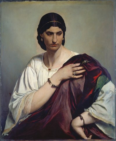 Lucrezia Borgia; Ritratto di una donna romana in tunica bianca e veste rossa, c.1862-66 da Anselm Feuerbach