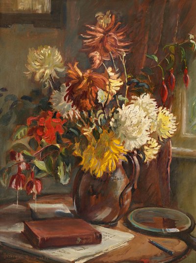 Natura morta di crisantemi nello studio di Cor Visser da Anthea Durose