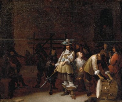 Interno di una guardia con un cavaliere che conversa con un tamburino da Anthonie Palamedesz