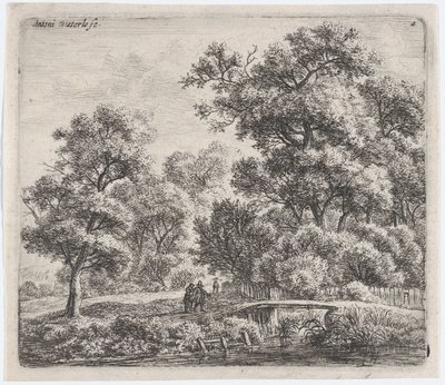 Un uomo e una donna vicino a un piccolo ponte, XVII secolo da Anthonie Waterloo
