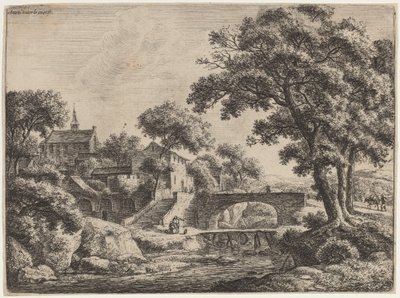 Un ponte di legno e uno di pietra da Anthonie Waterloo
