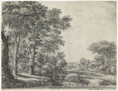 Bordo del bosco con un ponte di legno da Anthonie Waterloo