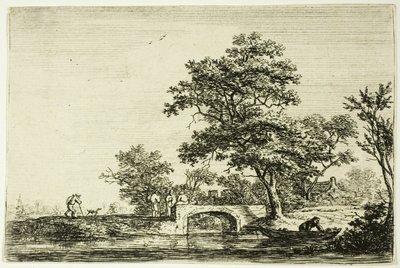 Quattro uomini su un ponte di pietra da Anthonie Waterloo