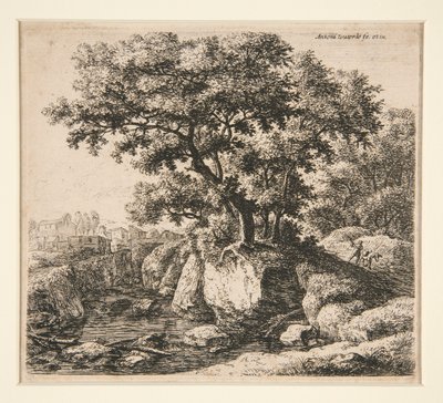 Paesaggio con uomo che guida un asino da Anthonie Waterloo
