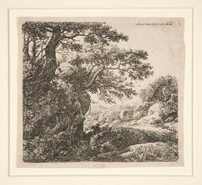 Uomo che dorme accanto alla strada, da una serie di 6 incisioni, B. 47-52 da Anthonie Waterloo