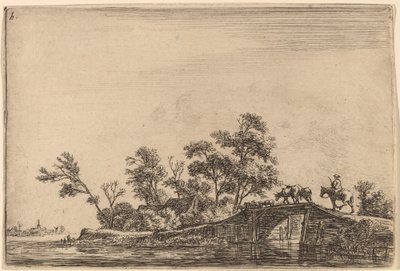 Cavaliere e gregge su un ponte da Anthonie Waterloo