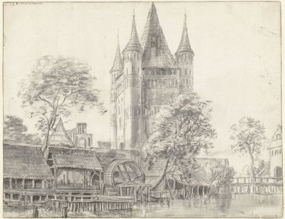 La porta della città Altenbrücker Tor e il mulino ad acqua a Lüneburg, vicino ad Amburgo da Anthonie Waterloo
