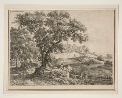 Il bordo del bosco con villaggio sulle alture da Anthonie Waterloo