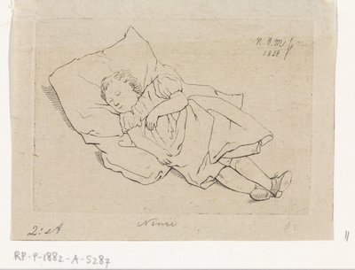 Bambino dormiente su un cuscino da Anthonie Willem Hendrik Nolthenius de Man