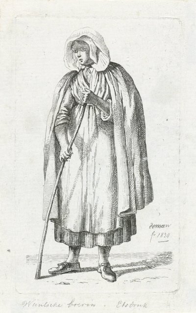 Donna con mantello e bastone da Anthonie Willem Hendrik Nolthenius de Man