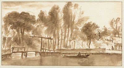 Paesaggio fluviale boscoso con ponte levatoio da Anthonie van Borssom (attributed to)