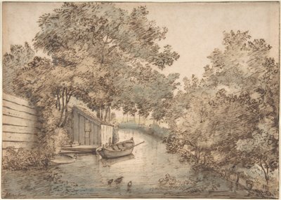 Canale con una barca e anatre da Anthonie van Borssom