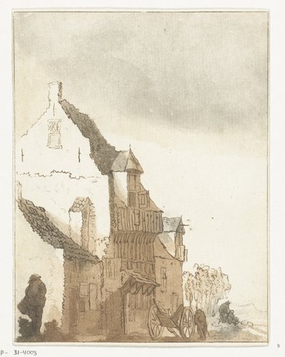 Casa con carriola davanti alla porta da Anthonie van den Bos