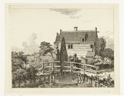 Jan Hanzenpad fuori dalla Raampoort Vrouw con bambino su un ponte vicino a un cancello chiuso da Anthonie van den Bos