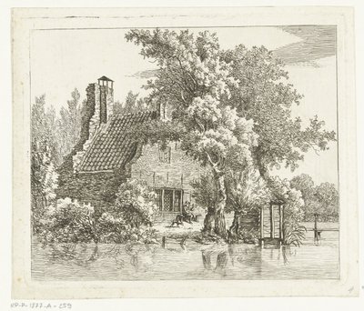 Uomo che fuma su una panchina davanti alla rovina della Casa Snaatburg a Maarssen da Anthonie van den Bos